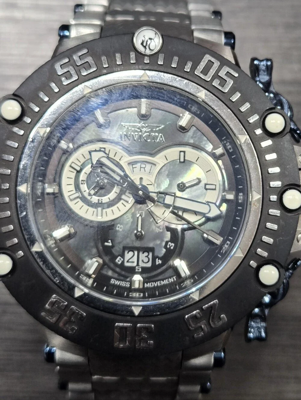 Invicta Black and Silver Multifunction Chronograph Watch